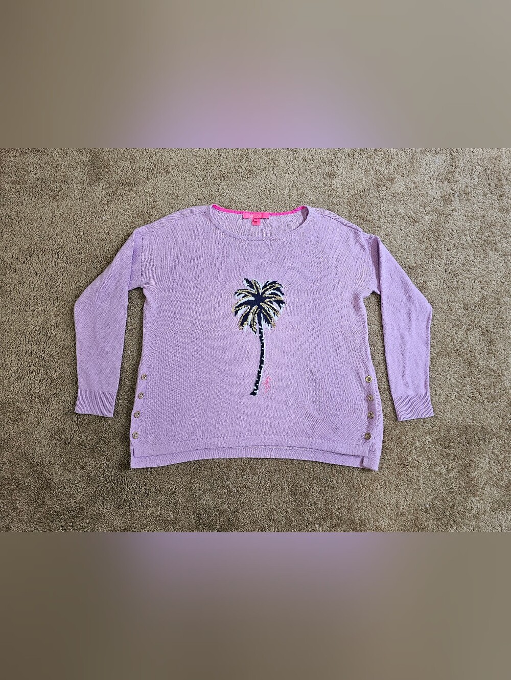 Lilac Palm-Embroidered Women's Sweater